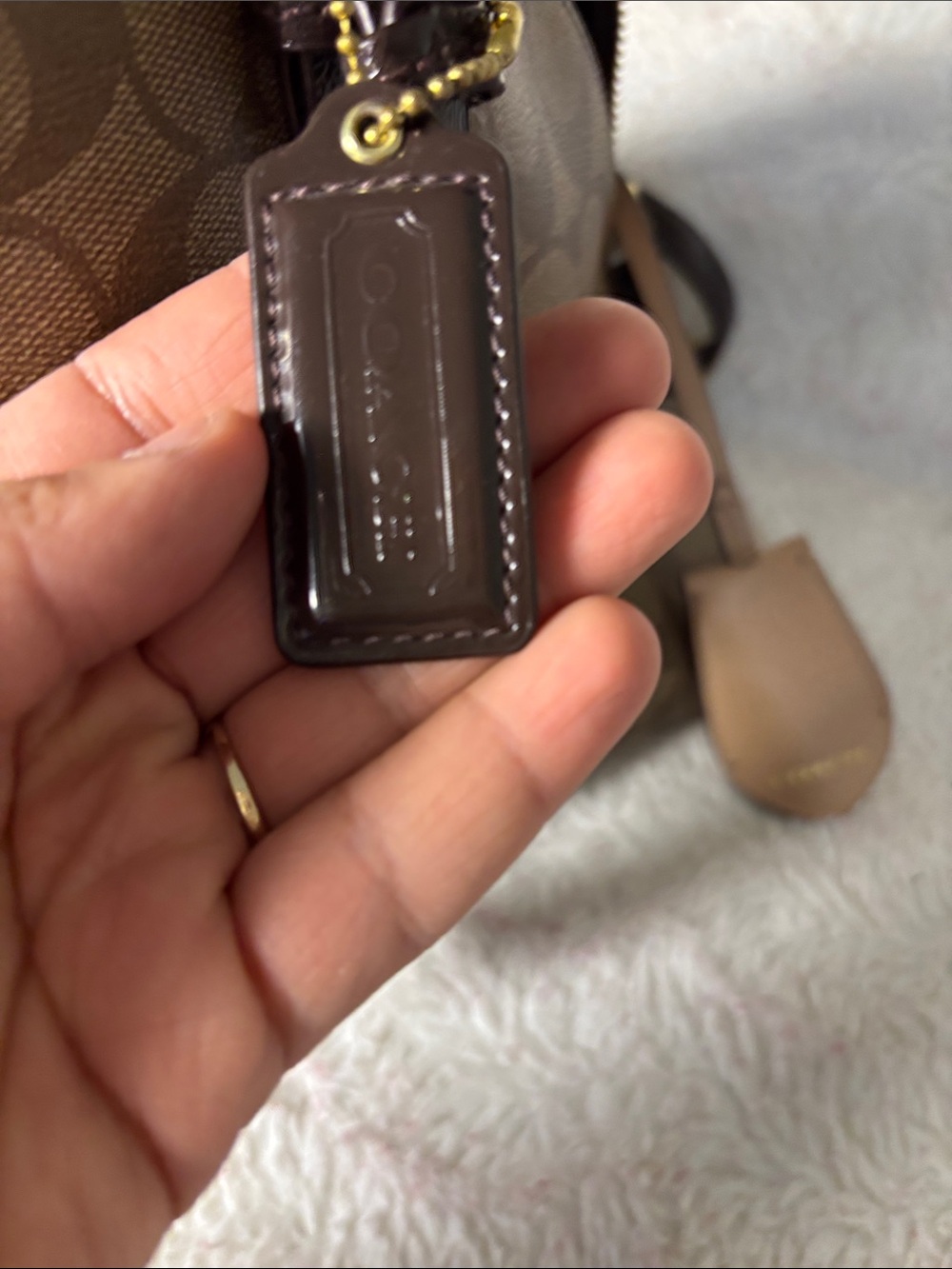 Coach Brown Signature Dome Satchel with Dark Brown Trim - Picture 4 of 13